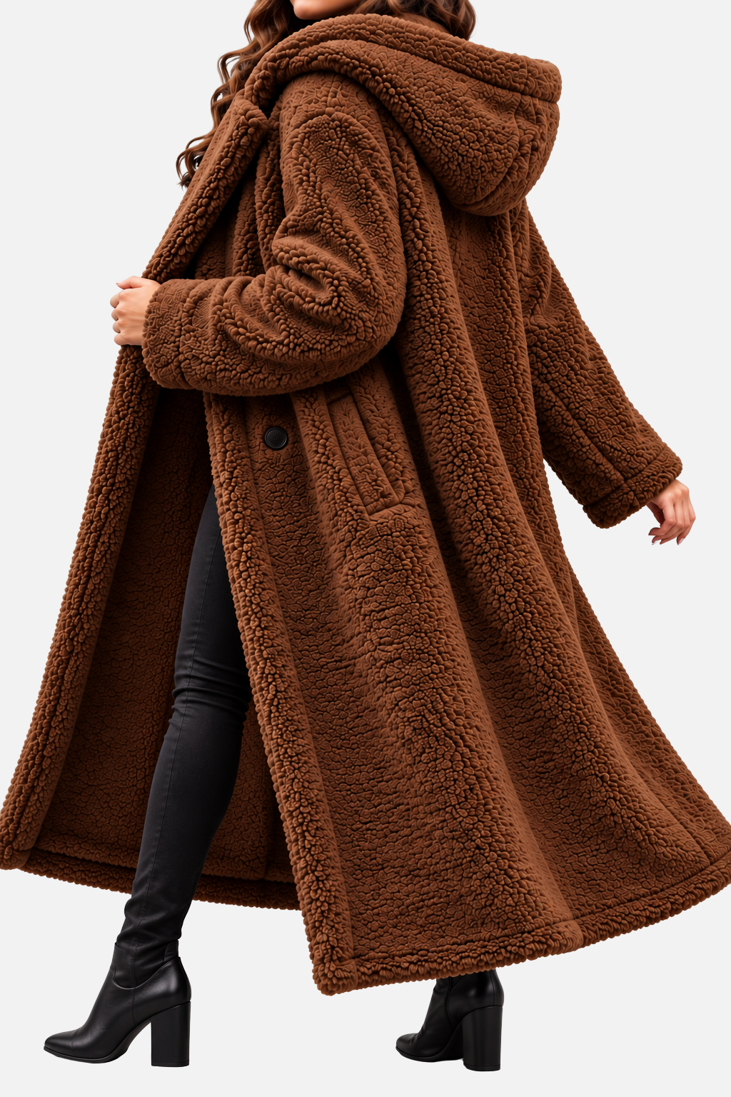 Carinova Women's Hooded Teddy Fleece Long Coat