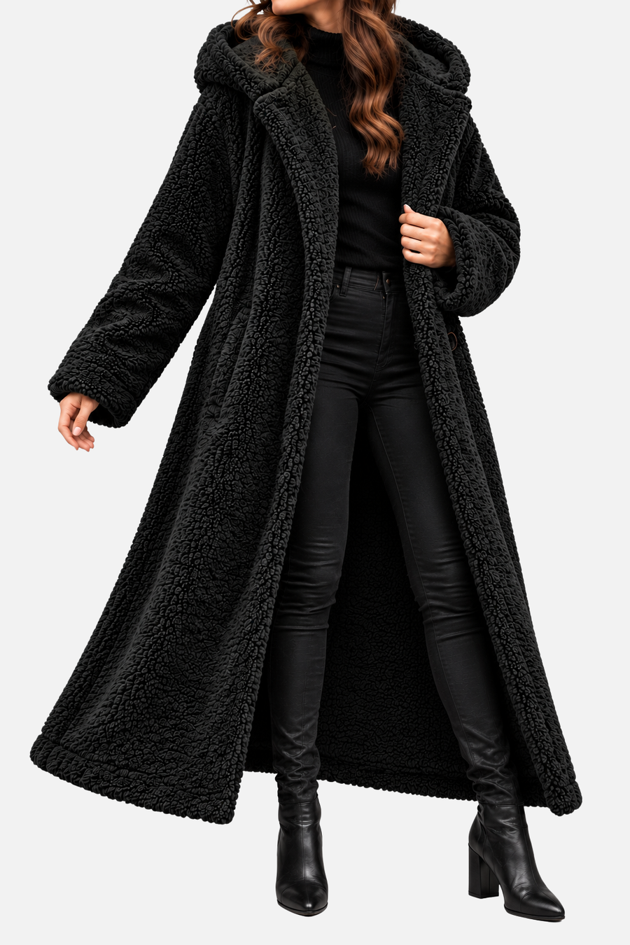 Carinova Women's Hooded Teddy Fleece Long Coat