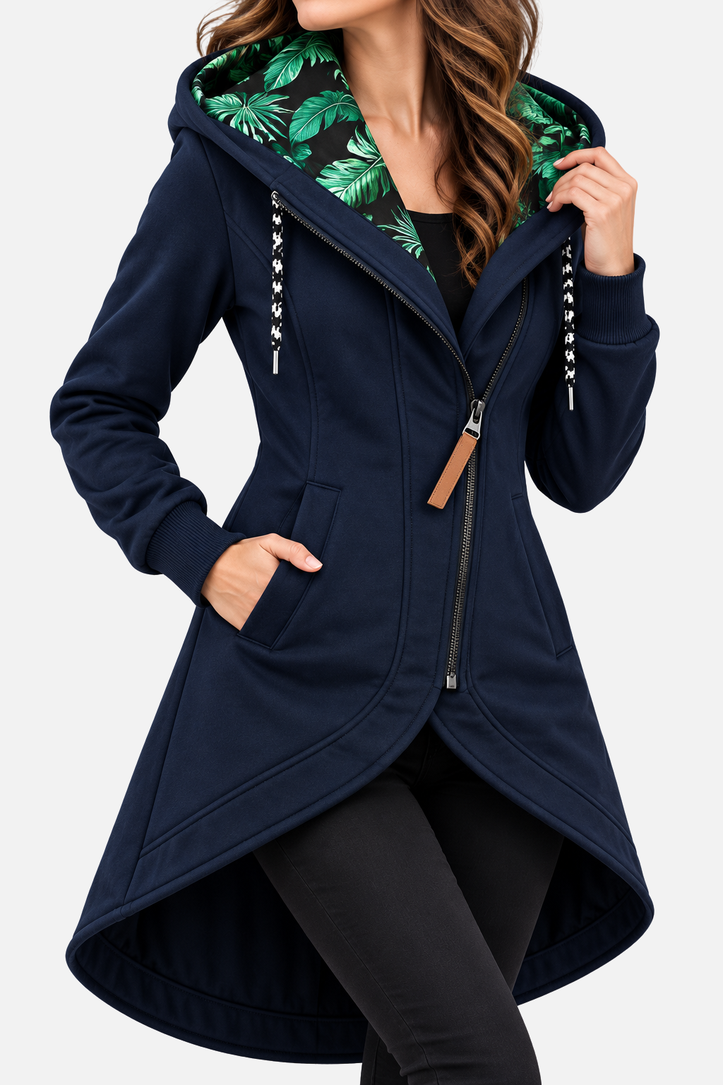 Anna Women's Hooded Longline Zip-Up Coat